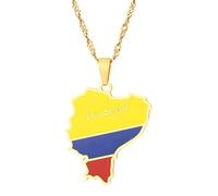 Fusamk Collar con colgante de mapa de Ecuador de acero inoxidable, Acero inoxidable, No es una piedra preciosa
