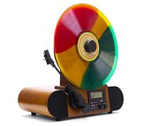 Fuse Vert - Tocadiscos de vinilo vertical | Radio FM, Bluetooth, AUX, USB | Reloj despertador | Cartucho Audio Technica | Altavoces de rango completo | Moderno vintage de mediados de siglo | Madera de