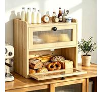 Fushabana Panera de Madera, Caja Contenedor para Guardar el Pan de Doble Capa con Puerta de Acrílico, Organizador de Encimera para Cocina, Almacenamiento para Bocadillos y Frutas, 36.5x24x34 cm