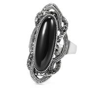 FUSHENGTER Anillo Anillos Mujer Hombre Regalos Anillo Para Mujer Anillo De Piedra Negra Bohemia Aaa Cristal Gris Anillos Ovalados Grandes Para Mujer Vintage 7 Negro