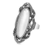 FUSHENGTER Anillo Anillos Mujer Hombre Regalos Anillo Para Mujer Anillo De Piedra Negra Bohemia Aaa Cristal Gris Anillos Ovalados Grandes Para Mujer Vintage 7 Blanco
