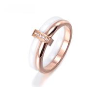 FUSHENGTER Anillo Anillos Mujer Hombre Regalos Anillo Para Mujer Anillos De Boda De Cerámica Blanca Con Cristal Cz Para Mujeres Y Niñas 8 Oro Rosa