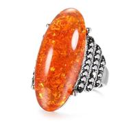 FUSHENGTER Anillo Anillos Mujer Hombre Regalos Rings Anillo De Piedra Ovalada Grande De Moda Para Mujer Anillo De Cristal Negro Vintage 9 Naranja