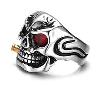 FUSHENGTER Anillo Mujer Rings Anillos Hombre Clásico Vintage Hombres Anillo Punk Skull Head Pipe Anillos Esqueleto Anillos para Hombres Regalo 10 Rojo