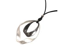 FUSHENGTER Collar Mujer Colgante Suéter Personalidad Collar Largo de Cuero Negro Vintage con círculos geométricos Irregulares de Dos Tonos, Cadena para suéter, Color Plata