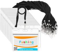 Fushing 20 Transparentes Piezas Plásticas De Verticales Etiquetas De Nombres De Insignia De Tarjeta de Identificación Y 20 Piezas De Cuerdas De Cuello Plano Con Gancho Giratorio