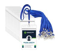 Fushing 50 etiquetas verticales de plástico transparente para nombres, tarjetas de identificación y cordones azules para el cuello con gancho giratorio para la escuela, festival, evento