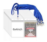 Fushing 50 etiquetas verticales de plástico transparente para nombres, tarjetas de identificación y cordones azules para el cuello con gancho giratorio para la escuela, festival, evento (185x115)