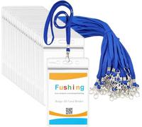 Fushing 50 etiquetas verticales de plástico transparente para nombres, tarjetas de identificación y cordones azules para el cuello con gancho giratorio para la escuela, festival, evento (120x73)