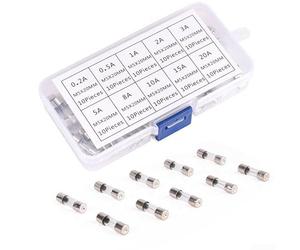 Fusibles eléctricos de vidrio de 5 x 20 mm, 100 unidades, kit surtido de 10 amperios, tamaños de 0,2 A a 20 A, compatible con electrónica doméstica y automotriz