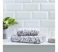 Fusion Baño - Toalla de baño con Estampado Animal (100% algodón, 70 x 130 cm), Color Gris