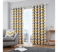 Fusion Chevron cheurón Gris y Amarillo, 117 x 137 cm, 100% algodón, 2 Paneles, Zigzag, Ojales en Ocre y Blanco, Cortinas con patrón geométrico para Dormitorio y Sala, W 46.1" x L 53.9" (2 Panels)