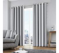 Fusion Cojín de Rayas Whitworth, Gris, Curtains: 66" Width x 90" Drop (168 x 229cm)