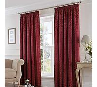 Fusion - Cortinas con Pliegues de Tela Jacquard y algodón, Modelo Eastbourne Damask, Granate, 46x54 (117 x 137 cm)