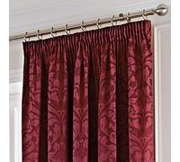 Fusion - Cortinas con Pliegues de Tela Jacquard y algodón, Modelo Eastbourne Damask, Granate, 90x90 (229 x 229 cm)
