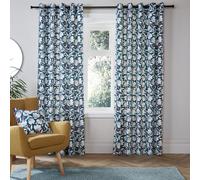 Fusion - Cortinas Florales de Color Verde Azulado, 168 x 229 cm, 2 Paneles, 100% algodón, cojín a Juego Disponible, Cortinas Vintage en Color Verde Azulado, Cortinas con Ojales de Flores, Cortinas