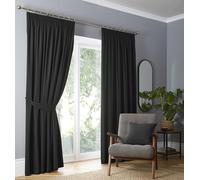 Fusion Cortinas Opacas Plisadas Tipo lápiz, 117 x 183 cm, Color Negro Liso, 2 Paneles térmicos, 100% algodón, Tejido Grueso, reducción de Sonido, Dormitorio o Sala de Estar
