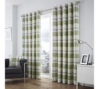 Fusion - Funda Balmoral de Cuadros, algodón, Verde, Curtains: 66" Width x 90" Drop (168 x 229cm)