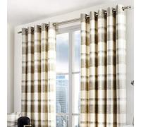 Fusion - Funda Balmoral de Cuadros, Tela, Natural, Curtains: 66" Width x 72" Drop (168 x 183cm)