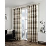 Fusion - Funda Balmoral de Cuadros, Tela, Natural, Curtains: 66" Width x 90" Drop (168 x 229cm)