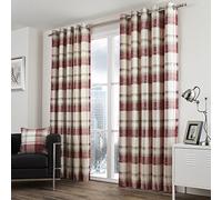 Fusion - Funda Balmoral de Cuadros, Tela, rubí, Curtains: 66" Width x 90" Drop (168 x 229cm)
