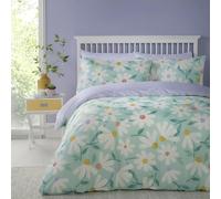 Fusion - Funda de edredón con diseño de margaritas - Tamaño individual (140 x 200 cm) - Diseños reversibles (lunares morados) - 1 funda de almohada - Ropa de cama para niñas con margaritas - Fundas de