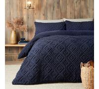 Fusion Funda de edredón de Forro Polar Azul Marino, tamaño Doble (200 x 200 cm), diseño Reversible, Funda de edredón Jacquard Azul Oscuro, Ropa de Cama Cuadrada geométrica, Forro Polar Suave y