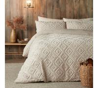 Fusion - Funda de edredón de Forro Polar Color Crema Natural, tamaño King (260 x 220 cm) - Diseño Reversible - Funda de edredón Jacquard de Lino Beige - Ropa de Cama Cuadrada geométrica capitoné -