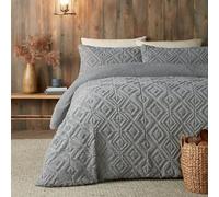 Fusion Funda de edredón de Forro Polar Gris de Peluche, tamaño Individual (140 x 200 cm), diseño Reversible, Funda de edredón Jacquard Gris Oscuro, Ropa de Cama Cuadrada geométrica, Forro Polar súper