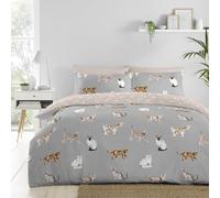 Fusion - Funda de edredón de Gato Gris, tamaño Doble (200 x 200 cm), diseño Reversible (Rosa y Gris), Ropa de Cama con Estampado de Huellas de Gato, Ropa de Cama con Estampado de Animales, siamés,