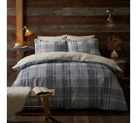 Fusion Funda nórdica de forro polar a cuadros grises, tamaño individual (140 x 200 cm), diseño reversible, ropa de cama de tartán gris claro, ropa de cama de franela azul con edredón de forro polar de