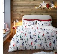 Fusion - Funda nórdica de Forro Polar Christmas Gonk - 200 x 200 cm - Reversible - 2 Fundas de Almohada - Ropa de Cama Blanca con Forro Polar - Funda nórdica de gnomo navideño - Ropa de Cama navideña