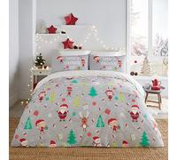 Fusion - Funda Nórdica Elfo Ayudante Favorito de Papá Noel - 140 x 200 cm - Reversible (2 Diseños) - 1x Funda de Almohada Incluida - Ropa de Cama Blanca de Lunares para Navidad - Ropa de Cama Navideña