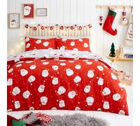 Fusion - Funda Nórdica Feliz Papá Noel - 200 x 200 cm - Reversible (2 Colores) 2 Fundas de Almohada Incluidas - Ropa de Cama Roja de Navidad de Fácil Cuidado con Papá Noel - Decoración Navideña