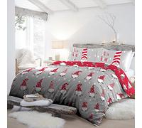 Fusion - Funda Nórdica Gonk Navideña Roja - 140 x 200 cm - Reversible (2 Colores) - 100% Algodón - 1x Funda de Almohada Incluida - Funda Nórdica Gnomo Navideño - Ropa de Cama Navideña (Rojo/Gris)