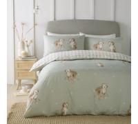 Fusion - Funda nórdica Hattie The Cockapoo - Tamaño Individual (140 x 200 cm) - Diseños Reversibles (guingam) - 1 Funda de Almohada - Ropa de Cama Verde con Perros - Funda de edredón a Cuadros en