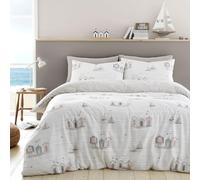 Fusion - Funda nórdica náutica natural - Tamaño individual (140 x 200 cm) - Reversible (2 diseños) - Funda de edredón - Ropa de cama natural y blanca con temática costera - Juego de cama de cabañas de
