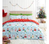 Fusion - Funda nórdica navideña reversible con muñeco de Nieve - 200 x 200 cm - 2 Fundas de Almohada - Ropa de Cama navideña con Copo de Nieve