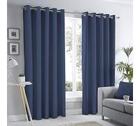 Fusion Home Furnishings Sorbonne-Par de Cortinas con Ojales 100% algodón, Azul Marino, 90" Width x 90" Drop (229 x 229cm)