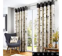 Fusion Idaho Natural, 229 x 229 cm, 100% algodón, 2 Paneles, Ojales en Color Beige Crema, Dormitorio y Sala de Estar, Cortinas de Plumas de pájaro, 100%, Plata, 229cm x 229cm