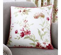 Fusion Jeannie Blanco (43 x 43 cm) -100% algodón-Relleno Borde Ribeteado Rojas con Fundas Incluidas/Insertos Cojín Vintage con Flores Florales, 100, Rojo, Filled Cushion: 43x43cm