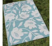 Fusion Manta de Playa Azul con Estampado botánico Claro para Exteriores (120 x 170 cm), diseño de Flores de Huevo de Pato para balcón, Patio, colección Luna, 100% Polipropileno