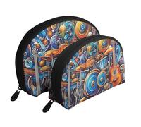 Fusion of Musical Elements - Bolsas de maquillaje impresas de 2 piezas, portátil, bolsa de aseo de viaje, White, Talla única