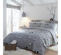 Fusion Snug Cosy Pig - Juego de Funda de edredón de 100% algodón Cepillado, tamaño Doble, Color Gris