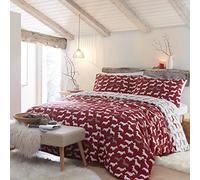 Fusion Snug - Dudley Love - Juego de Funda de edredón 100% algodón Cepillado, tamaño King en Color Rojo