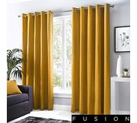 Fusion Sorbonne-100 Par de Cortinas con Ojales, 100% algodón, Color Ocre/Amarillo Mostaza, 90 x 72 (229 x 183 cm)