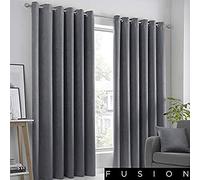 Fusion Strata-Par de Cortinas Opacas con Ojales, Polyester, Antracita, 168 cm de Ancho x 229 cm de Largo