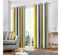 Fusion Whitworth Stripe Dos Paneles de Cortina, 100%, Forro: 52% poliéster y 48% algodón, Ocre, Curtains: 90" Width x 72" Drop (229 x 183cm)