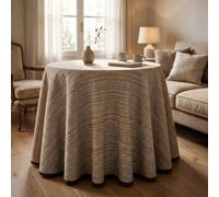 FUSIONHOME Falda Mesa Camilla Redonda 90 cm Beige RB Premium Tejido Primavera Verano - Faldilla Mesa Camilla Fina Altura para Mesa 75 cm - Fabricado en España 50% Algodón 50% Poliester