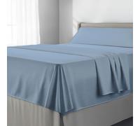 FUSIONHOME Juego de Sabanas 150 x 190/200 Azul - Sabanas Cama 150 - Ropa de Cama Completa 3 Piezas, 1 Sábana Bajera Ajustable, 1 Encimera y Funda Almohada - Microfibra Tacto Extrasuave
